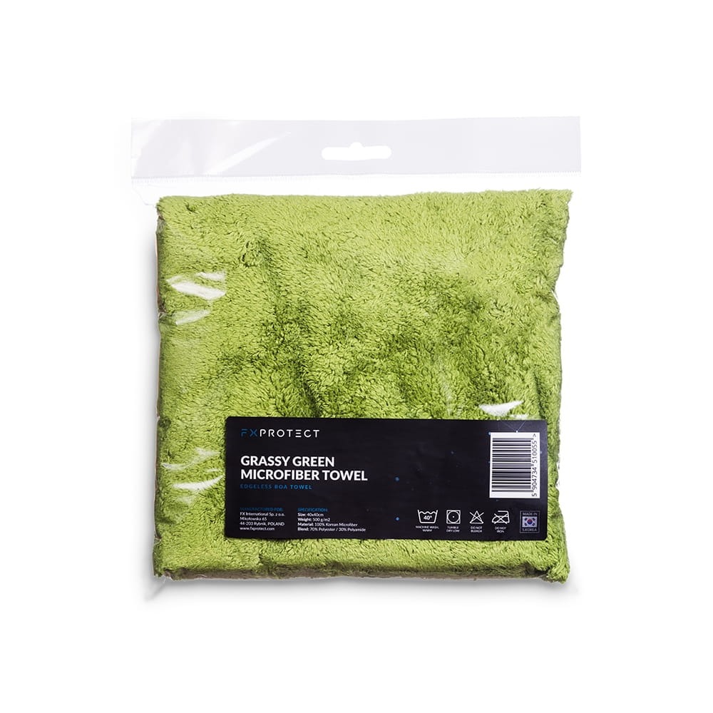 FXPROTECT Grassy Green Boa Microfiber Towel Puszysta uniwersalna mikrofibra bez krawędzi 40x40cm