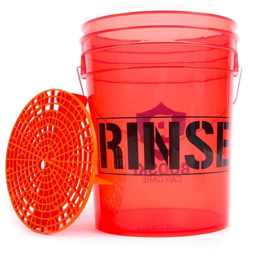Booski Car Care RINSE Extra Detailing Wash Bucket + Grit Guard Profesjonalne, przezroczyste wiadro do detailingu