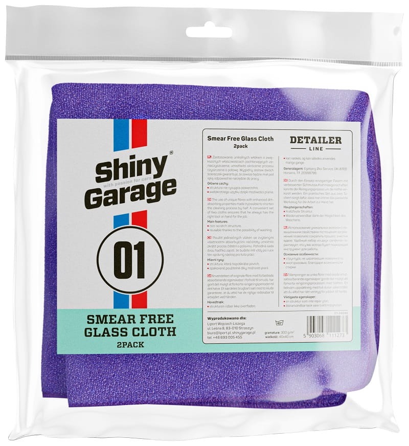 Shiny Garage Smear Free Glass Cloth Uniwersalna mikrofibra do szyb i lakieru 2 sztuki
