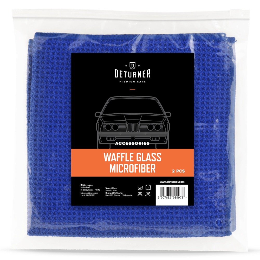 Deturner Waffle Glass Microfiber - mikrofibra waflowa do czyszczenia szyb 2 sztuki